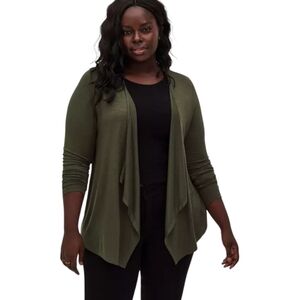 Torrid Super Soft Olive Green Drape Front Cardigan Sz 1X